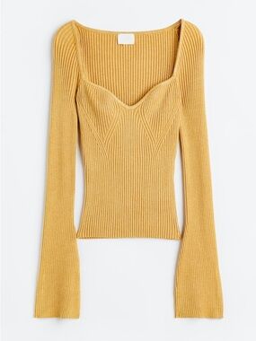 H&M Mustard Yellow Ribbed Long-Sleeve Knit Sweater